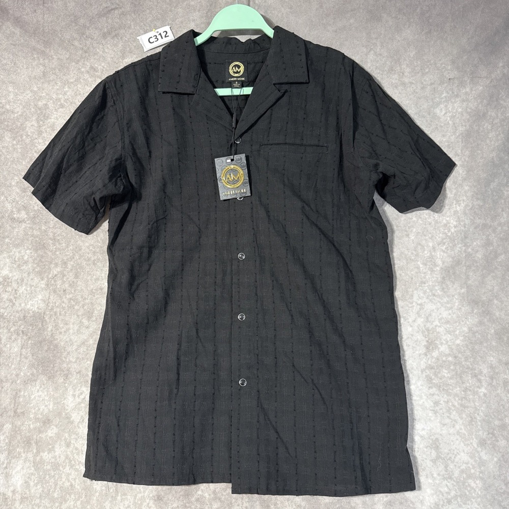 Ameri Mode Men's Button Up Short Sleeve Shirt Black Size Small NWT